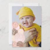 シックなバラ金ゴールドグリッターピンクバルーン写真が最初 招待状 (裏面)