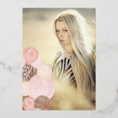 シックなバラ金ゴールドグリッターピンクバルーンSweet 16写真 箔招待状 (裏面)