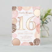 シックなバラ金ゴールドグリッターピンクバルーンSweet 16写真 箔招待状 (立ち正面)