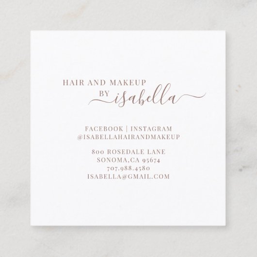 シックなバラ金ゴールドグリッター抽象芸術メイクアップアーティスト スクエア名刺 (裏面)