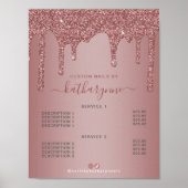 シックなバラ金ゴールドスパークルドリッピンググリッター価格表 ポスター (正面)