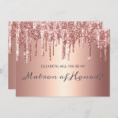 シックなバラ金ゴールドドリッピンググリッターマトロンオブオナー 招待状 (正面/裏面)