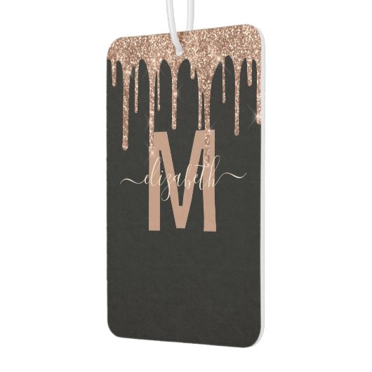 シックなバラ金ゴールドドリッピンググリッターモノグラム名 カーエアーフレッシュナー (左)