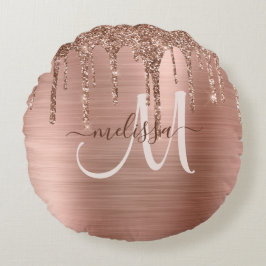 シックなバラ金ゴールドドリップグリッターブラシ仕上げ金属ガラス ラウンドクッション