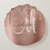 シックなバラ金ゴールドドリップグリッターブラシ仕上げ金属ガラス ラウンドクッション (裏面)