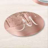 シックなバラ金ゴールドドリップグリッターブラシ仕上げ金属ガラス ラウンドペーパーコースター (アングル)