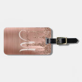 シックなバラ金ゴールドドリップグリッターブラシ仕上げ金属ガラス ラゲッジタグ (正面横)