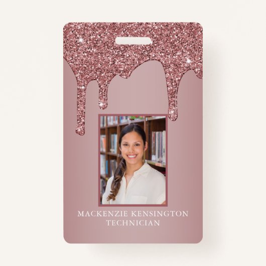 シックなバラ金ゴールドドリップスパークルグリッターモノグラム バッジ (正面)