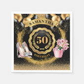 シックなバラ金ゴールドハイトナプキンズと金ゴールドバルーン スタンダードカクテルナプキン (正面)