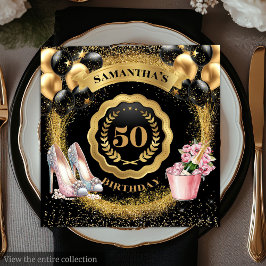 シックなバラ金ゴールドハイトナプキンズと金ゴールドバルーン スタンダードカクテルナプキン