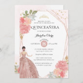 シックなバラ金ゴールドピンクフローラ幾何学的なクインチェニェラI 招待状 (正面/裏面)