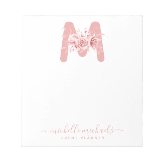 シックなバラ金ゴールドフローラ水カラーモノグラム ノートパッド (正面)