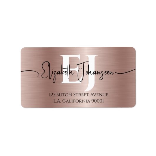 シックなバラ金ゴールドブラシ仕上げメタルスクリプト名モノグラム ラベル (正面)