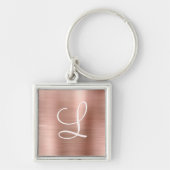シックなバラ金ゴールドブラシ仕上げメタルピンクモノグラム キーホルダー (正面)