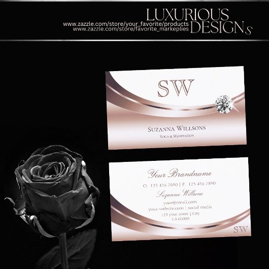 シックなバラ金ゴールドホワイトとモノグラムスパークルダイヤモンド 名刺