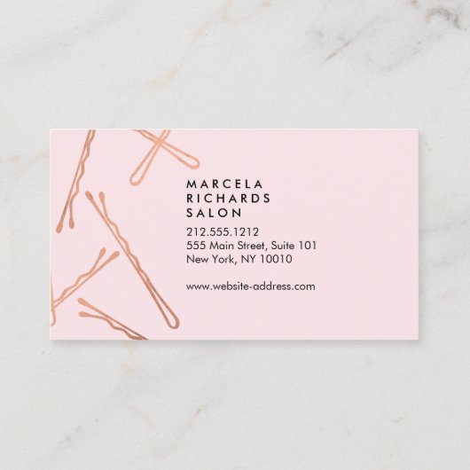 シックなバラ金ゴールドボビーピンオンピンクアポイントメント 予約カード (裏面)