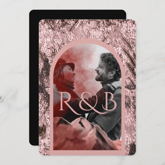 シックなバラ金ゴールドマウンテンアーキフォトズ結婚ーズ 招待状 (正面/裏面)