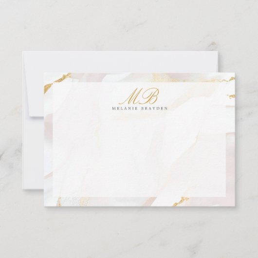 シックなバラ金ゴールド赤面ピンクモノグラムアゲートマーブル ノートカード (正面)