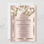 シックなバルーン，フレーム，バラ金ゴールド，退職 招待状 (正面)