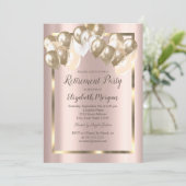 シックなバルーン，フレーム，バラ金ゴールド，退職 招待状 (スタンド正面)