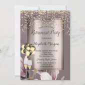 シックなバルーン、金ゴールド紙吹雪花の退職 招待状 (正面)