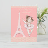 シックなバレリーナのエッフェル塔のシェブロンのベビーシャワー 招待状 (スタンド正面)