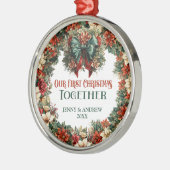 シックなバロックのグリーンとレッドリースフェスティバル メタルオーナメント (左)