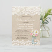 シックなバーラップレースフローラメイスンジャールリハーサルディナー 招待状 (スタンド正面)