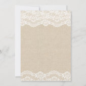 シックなバーラップレースフローラメイスンジャールリハーサルディナー 招待状 (裏面)