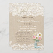 シックなバーラップレースフローラメイスンジャールリハーサルディナー 招待状 (正面/裏面)