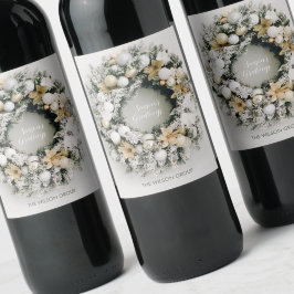 シックなパインクリスマスリースワインラベル ワインラベル