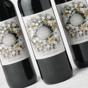 シックなパインクリスマスリースワインラベル ワインラベル