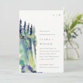 シックなパインツリーマウンテンランドスケープリハーサルディナー 招待状 (スタンド正面)