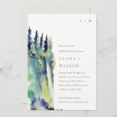 シックなパインツリーマウンテンランドスケープリハーサルディナー 招待状 (正面/裏面)