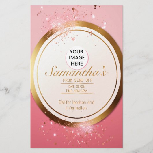 シックなパウダーピンクと金ゴールドカスタマイズ可能なプロムフライヤー チラシ (正面)