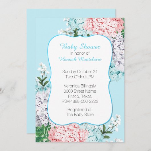シックなパステルアジンジーズベビーシャワー招待状 招待状 (正面/裏面)