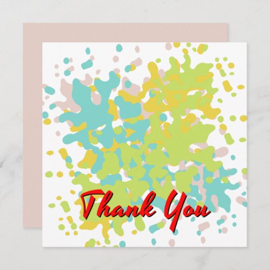 シックなパステルウォーターカラースポットレッド文字 サンキューカード (正面/裏面)
