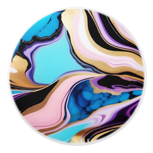 シックなパステルパープルピンクブルー金ゴールドフェイク大理石 セラミックノブ (正面)