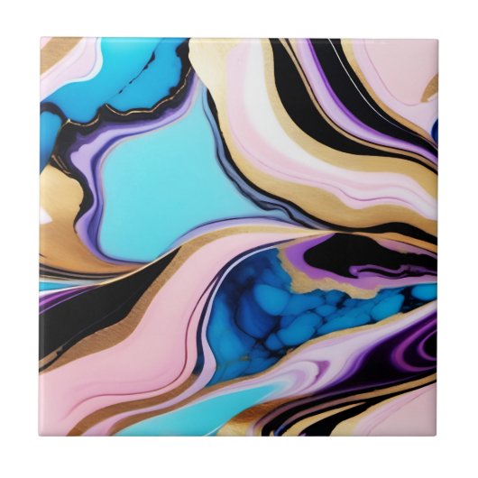 シックなパステルパープルピンクブルー金ゴールドフェイク大理石 タイル (正面)