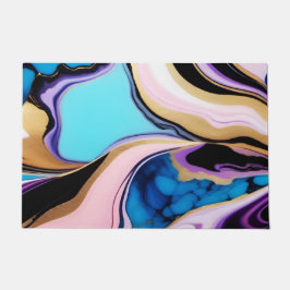 シックなパステルパープルピンクブルー金ゴールドフェイク大理石 ドアマット