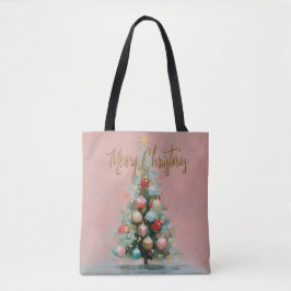 シックなパステルピンクのクリスマスツリートート トートバッグ