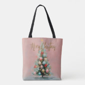 シックなパステルピンクのクリスマスツリートート トートバッグ (裏面)