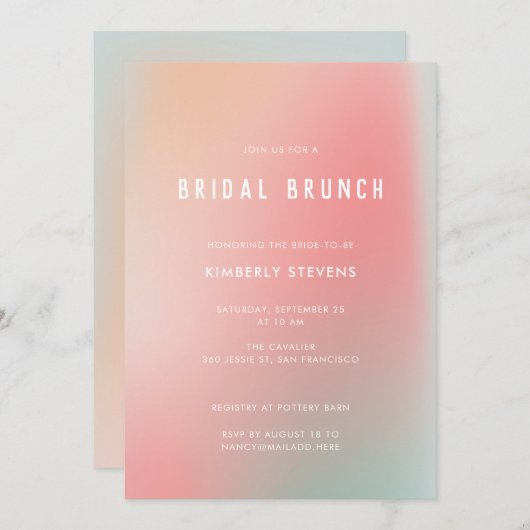 シックなパステルピンクミントグラディエントグラデーションブライダルシャワー 招待状 (正面/裏面)