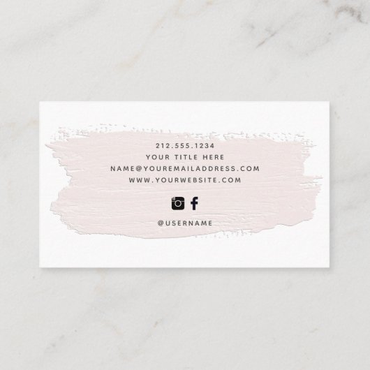 シックなパステルブラシストローク |白色のライトピンク 名刺 (裏面)