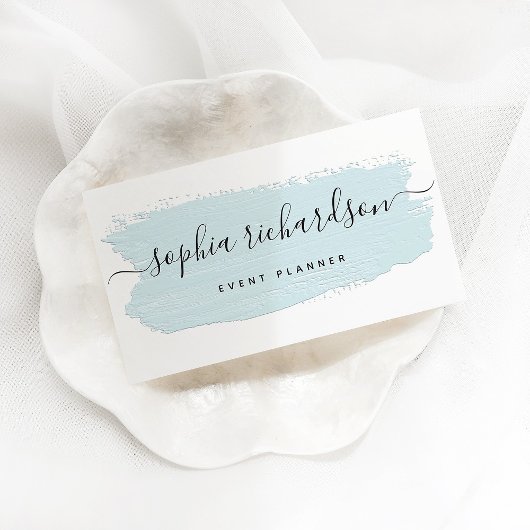 シックなパステルブラシストローク |白色のライトブルー 名刺