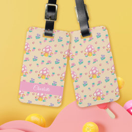 シックなパステルマッシュルームストロベリーパターンクリーム ラゲッジタグ