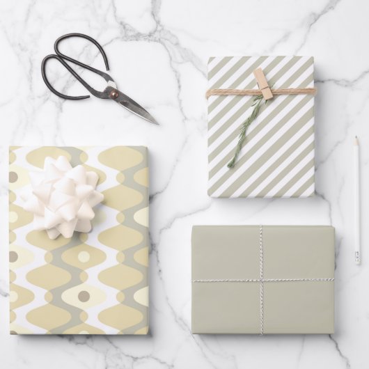 シックなパステルミッドセンチュリーパターン ラッピングペーパーシート (正面)