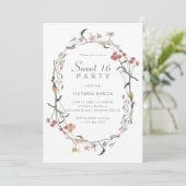 シックなパステルミニマリストワイルドフラワーズスウィート16 招待状 (スタンド正面)