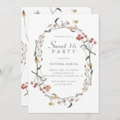 シックなパステルミニマリストワイルドフラワーズスウィート16 招待状 (正面/裏面)