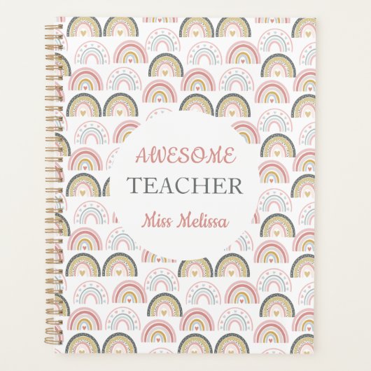 シックなパステルレインボウィズハート素晴らし先生 プランナー手帳 (正面)